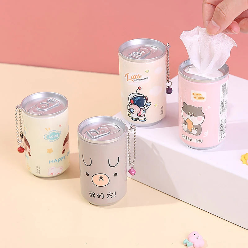 30 Pcs Canned Wet Wipes Portable Children Barreled Cleaning Cloths Creative Cartoon Cute Bucket Wipes With Small Bell Chain