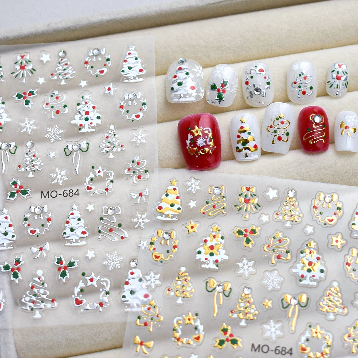 2 to 12 Sheets 5D Gold Silver Christmas Nail Decals Crystal Rhinestone Snowflake Xmas Tree Self Adhesive Nail Art Stickers