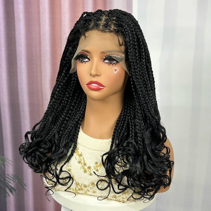 Knotless Box Braided Wig with Wavy Ends Synthetic Lace Frontal 1B-30 Dark Ombre Braided Lace Wig with Baby Hair for Black Women
