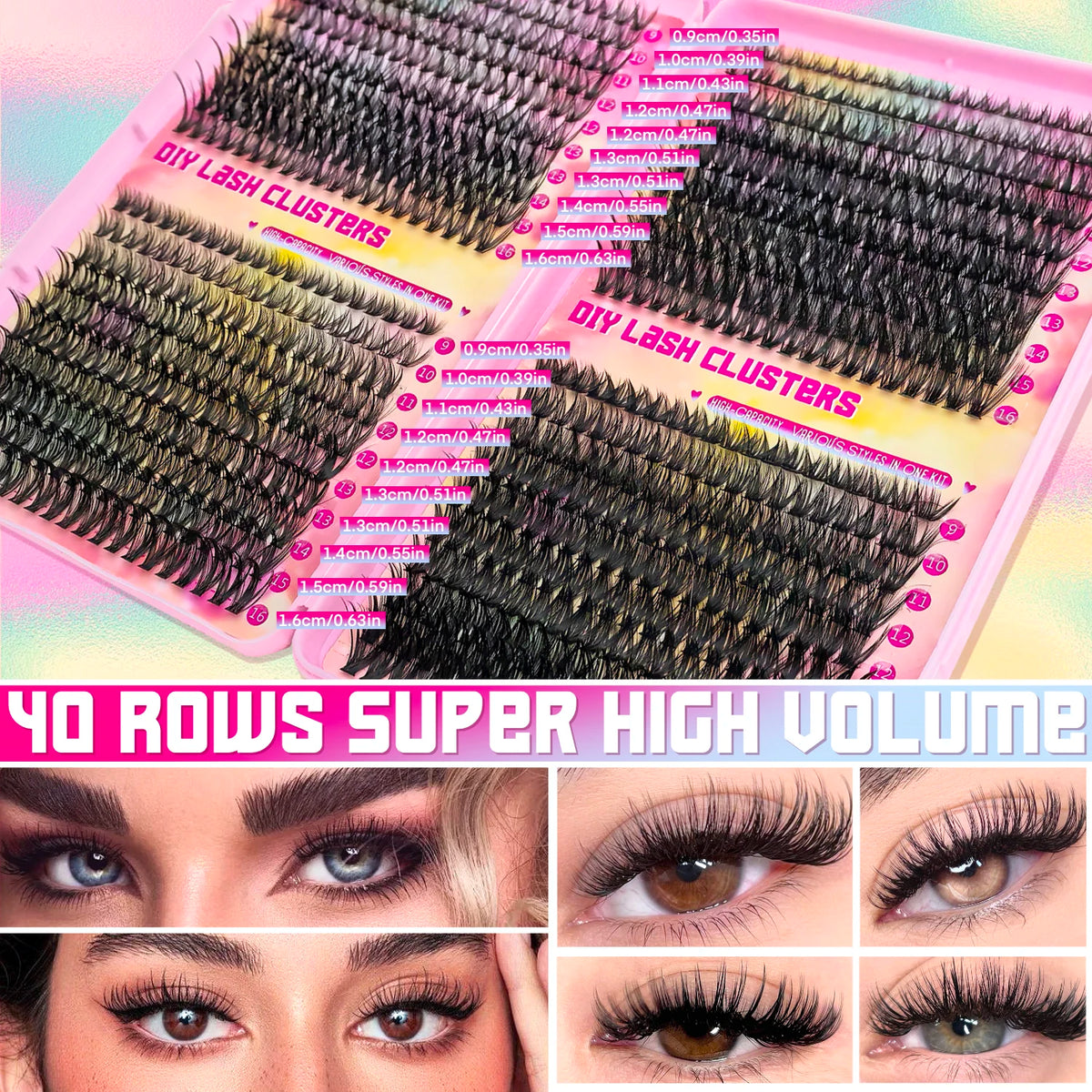 False eyelashes Clusters Natural Thick Volume eyelashes Extension Kit - High-Capacity Individual Lashes with Applicators