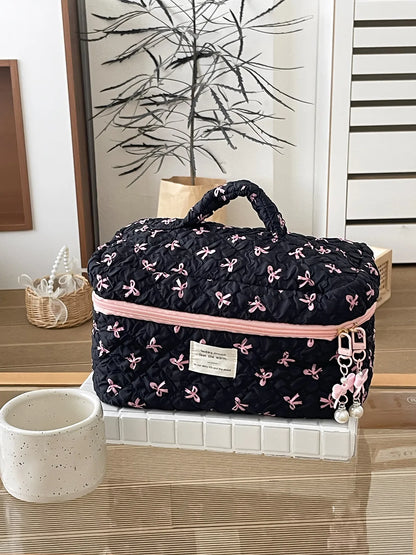 1PC Pink Strawberry Women Cosmetic Quilted Bag Portable Travel Organizer Toiletry Makeup Storage Pouch Handbag Ladies Zipper Bag
