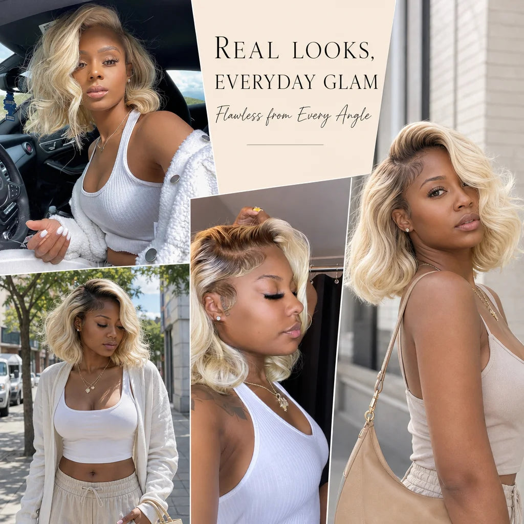 Luxurious #4/613 Blonde Wave Bob 13x4 Lace Front Human Hair Wigs For Women 5x7 Glueless Transparent Closure Wig Preplucked Wigs