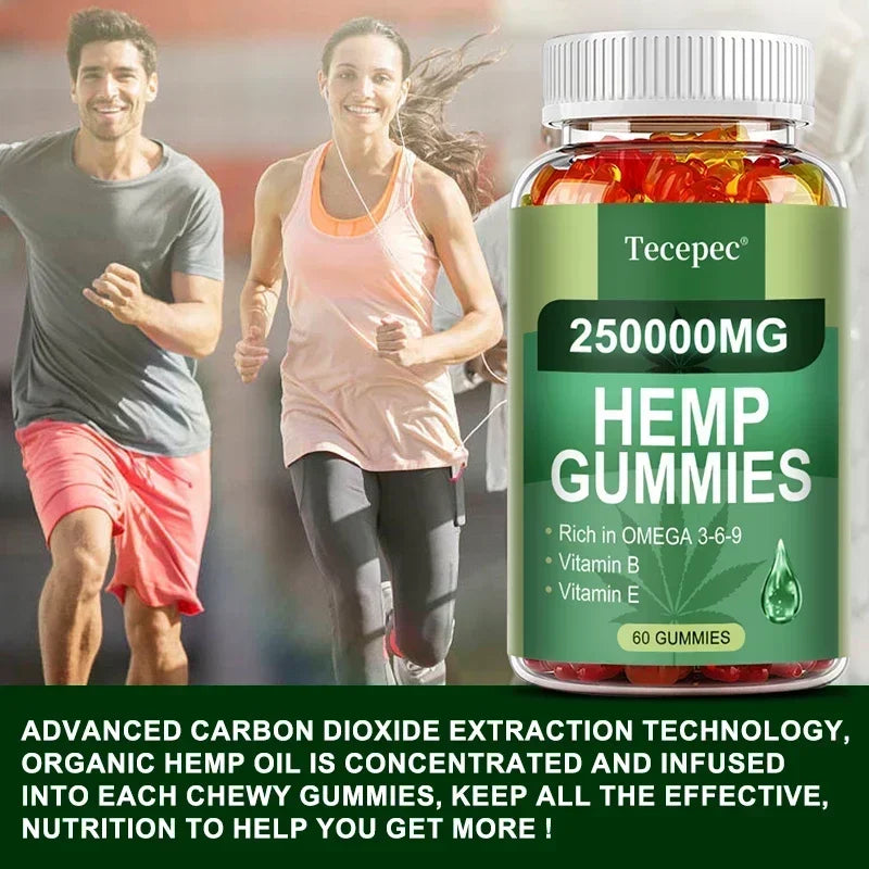 Contains Omega 3-6-9 Vitamin B, E Gummies - Stress Relief, Sleep, Mood, Skin, Nails, Focus, Joint Support, Non-GMO Supplement