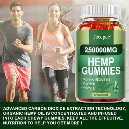 Contains Omega 3-6-9 Vitamin B, E Gummies - Stress Relief, Sleep, Mood, Skin, Nails, Focus, Joint Support, Non-GMO Supplement