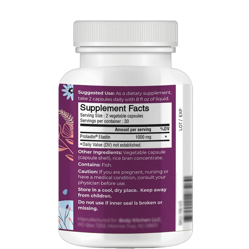 Pro Elastin, a 1000mg elastin supplement,helps reduce signs of aging,improve skin health,tighten and stretch,and reduce wrinkles