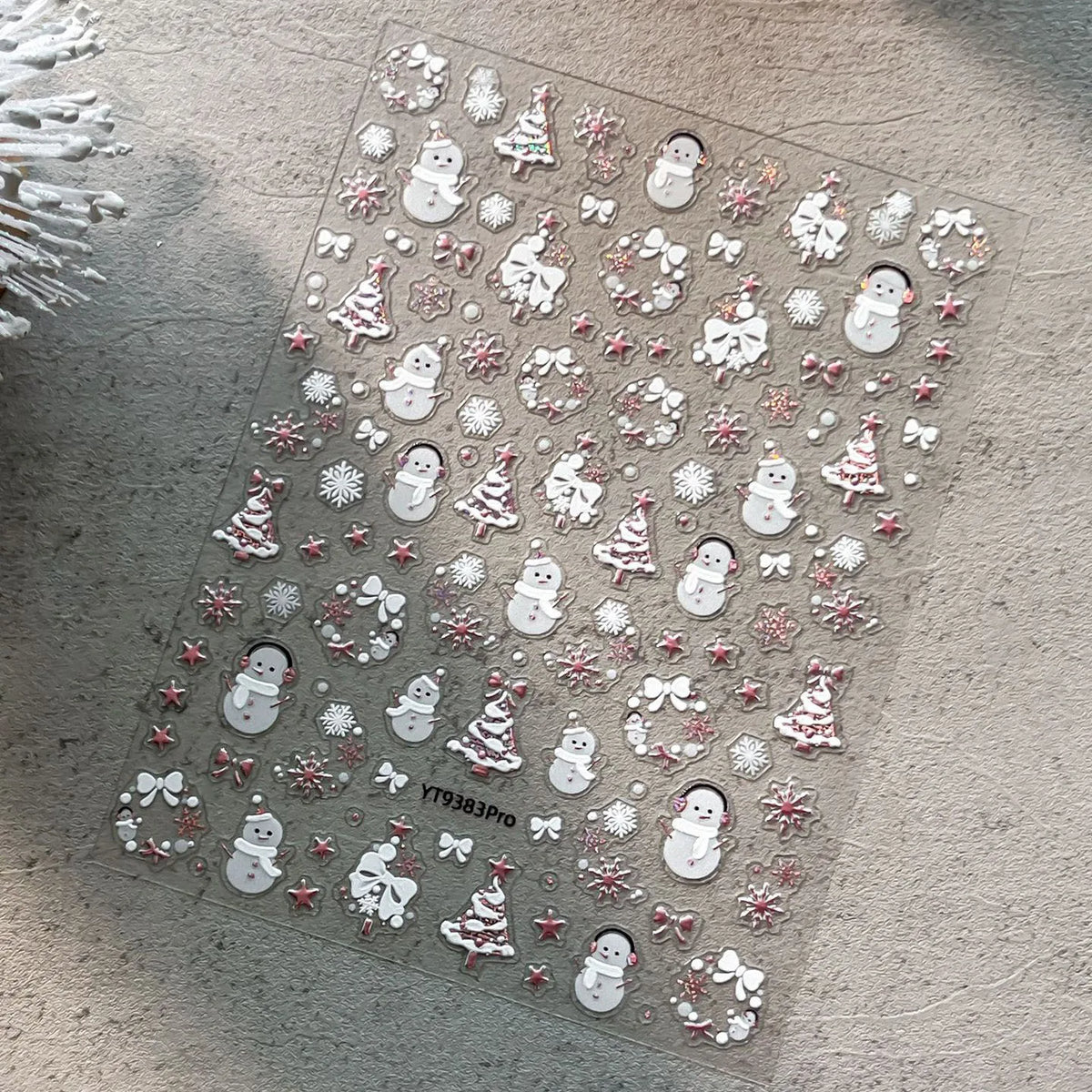 2026 New 5D Embossed Garland/Christmas Tree Nail Stickers White Snowflakes Bow Star Nail Decals Self-Adhesive Xmas Nail Decor