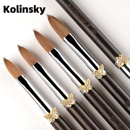 100% Kolinsky Acrylic Brush UV Gel Carving Nail Brush Purple Sandalwool Handle Zircon Butterfly Manicuring Nail Tools Size 2-20