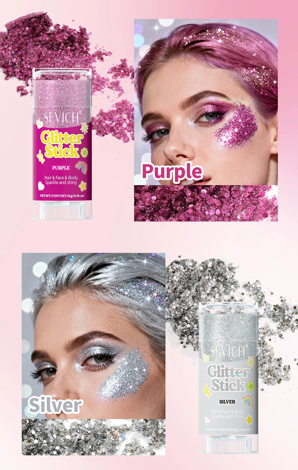 Sparkling Sequins Glitter Gel Stick 8 Colors Sequin Body Glitter Cosmetic Stick Hair Glitter Stick Festival Makeup for Christmas