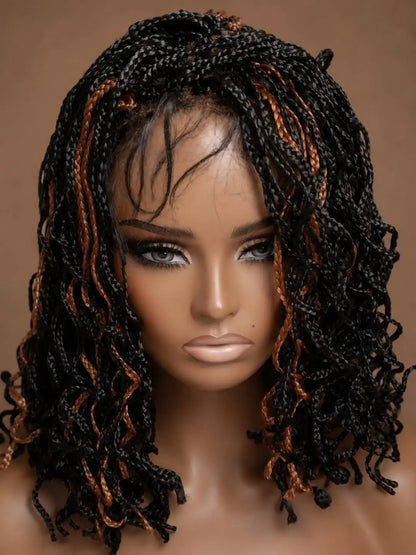 Synthetic Full Lace Braided Wigs Spring Twist Wig for Black Women 14 Inch Short Bob Knotless Box Braids Double Lace Twist Wigs