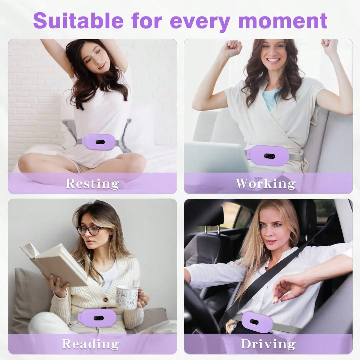 Menstrual Heating Pad, Portable Cordless Heating Pads For Cramps Period Cramp Massager With 6 Heat Levels And 6 Massage Modes, Purple