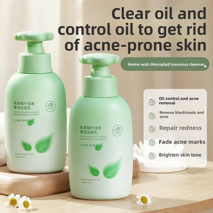 RUYI Chlorophyll Amino Acid Facial Cleanser Milk Blackhead Reduction Control Oil Shrinking Pores Gental Face Cleansing Foam 300g