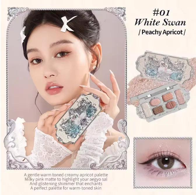 Flowerknows 6 Color Eye Shadow Palette Shell's Jewel Matte Pearl Metallic Glitter Eyeshadow Makeup Long-Wearing for Eyes