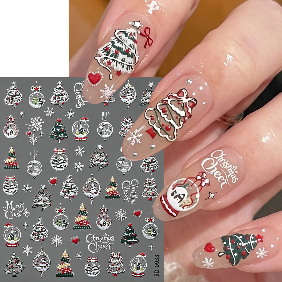 4pcs/set Christmas Snow Globe Snowflake Nail Stickers Round Wreath Polka Dots Merry Christmas Nail Decals Festival Decorations