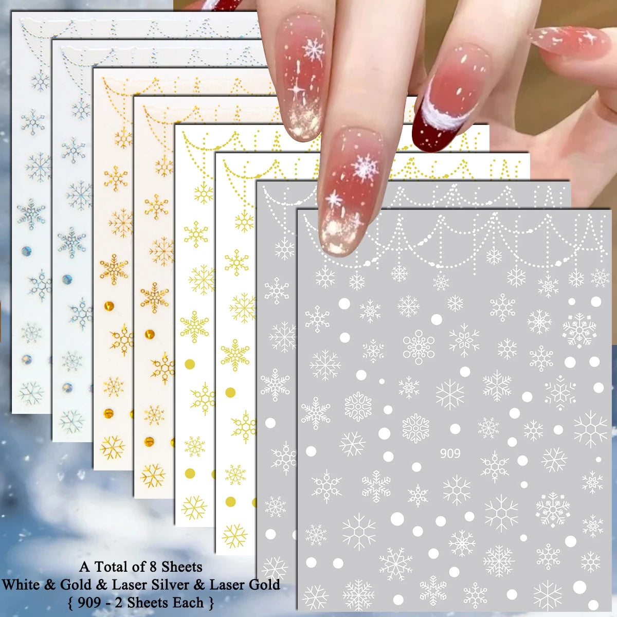 4 to 24 Sheets Xmas Snowflake Gold Silver Blue Holographic Self-Adhesive Winter Christmas Decor DIY Manicure Nail Art Stickers