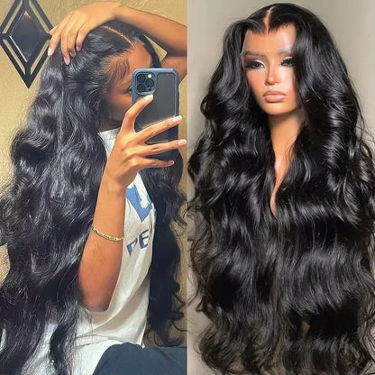 13x4 Transparent Lace Frontal Indian Human Hair Body Wave Wig Pre Plucked  4x4 Lace Closure Wig Natural Color For Black Women