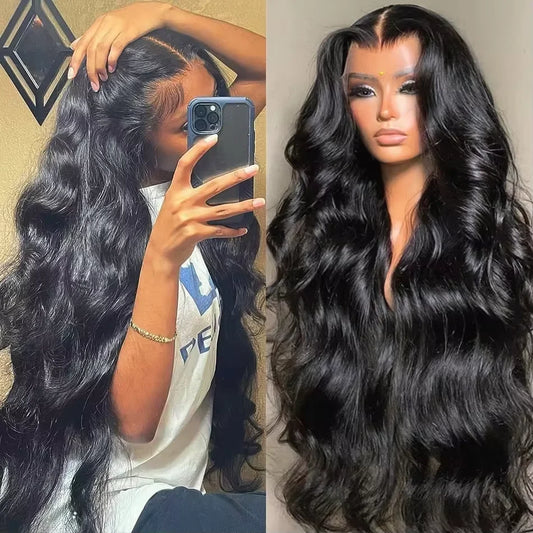 13x4 Transparent Lace Frontal Indian Human Hair Body Wave Wig Pre Plucked  4x4 Lace Closure Wig Natural Color For Black Women