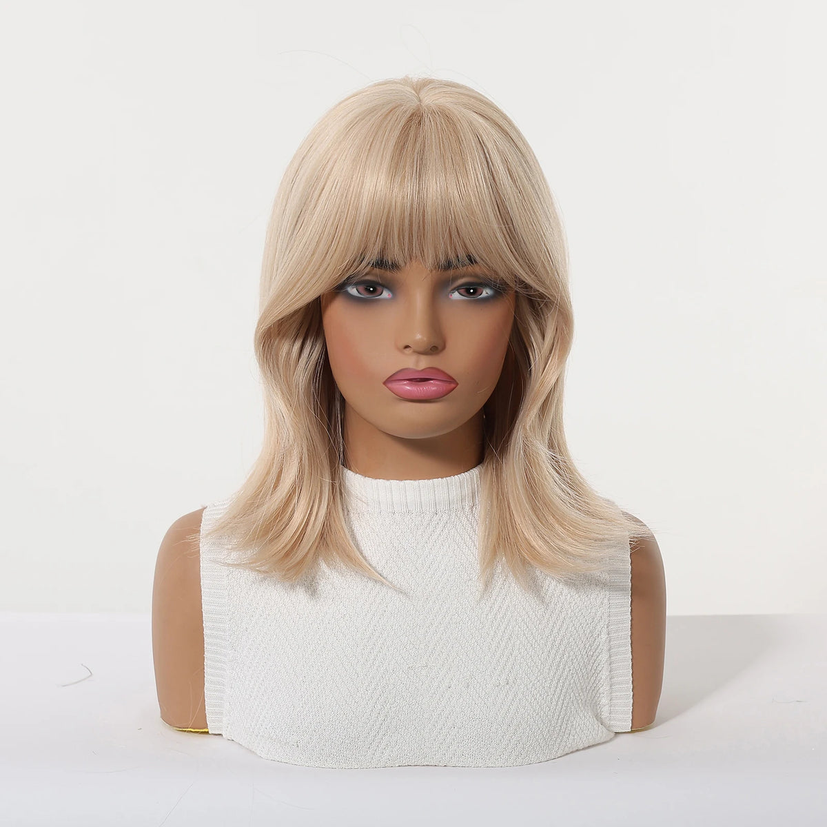 Short Light Pink Wave Synthetic Wigs with Bangs Rose Gold Lolita Natural Hair Wigs for Women Cosplay Daily Party Heat Resistant