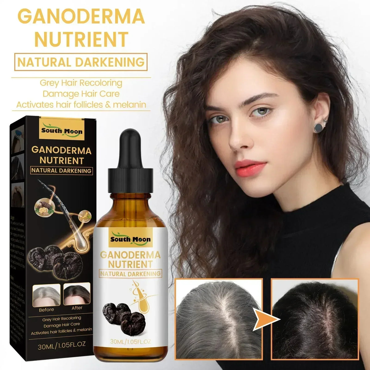Gray White Hair Treatment Serum Liquid White To Black Natural Color Repair Nourish Product Anti Loss Hair Care Men Women