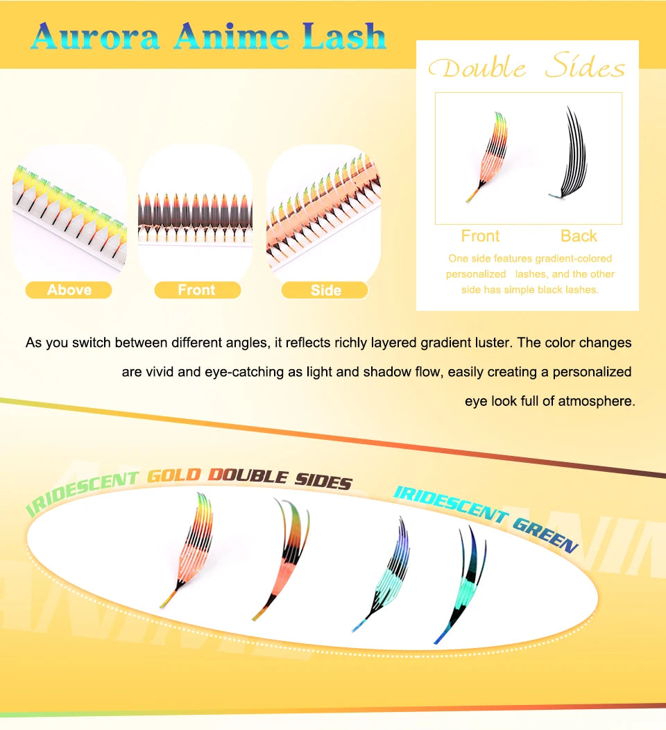 AGUUD Glitter Comic Spire Russian Volume Eyelash Extension Aurora Anime Feather Shape Premade Fan Lashes Christmas Makeup Cilia
