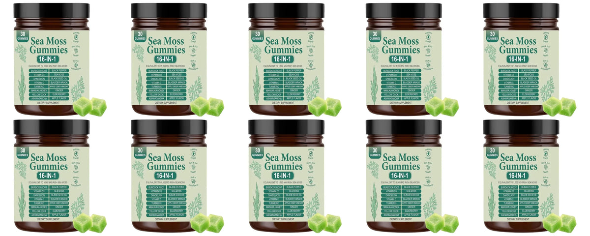 Irish Sea Moss Gummies 1500mg Equivalent 16 in 1 Botanical Blend,Support Digestion&Mood,Antioxidant Protection,Apple Flavor,30Ct