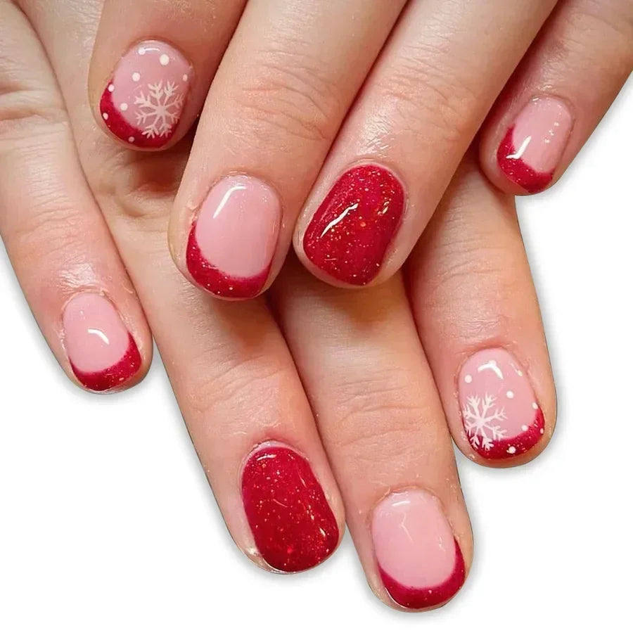 24Pcs Short Oval Press-On Nails - Cute Gingerbread & Candy Cane Christmas Designs, Perfect for Holiday Parties for Women&Girls