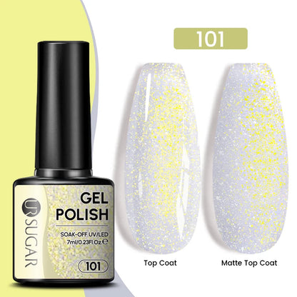 UR SUGAR 7.5ML Blue Black Red Glitter Sequin Color Gel Nail Polish Semi-permanent Varnish For Nail Art Manicure Soak Off UV Gel