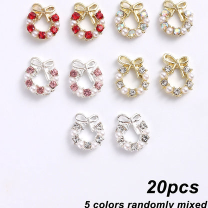 3D Christmas Nail Art Charms; Gold & Silver Bows and Wreaths; Cute Winter Designs for DIY Manicures and Salon Accessories