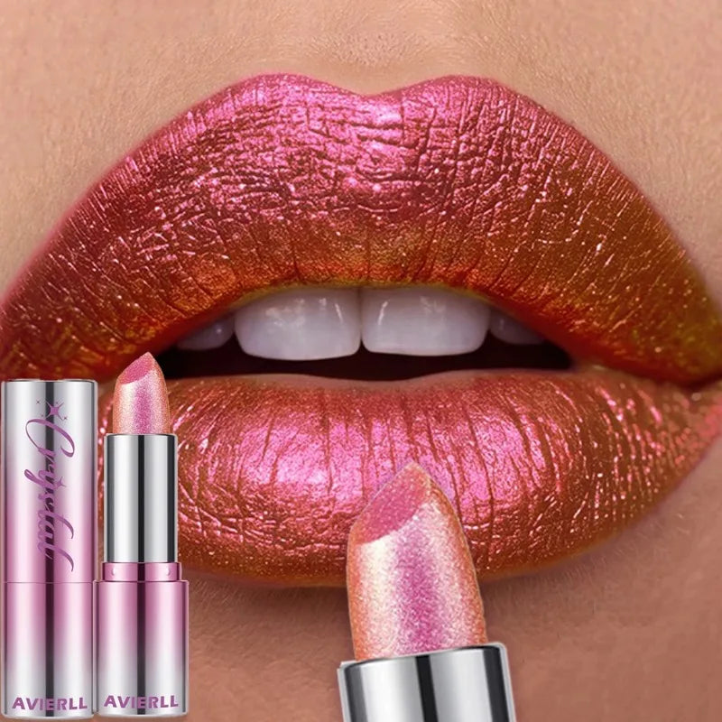 14Color Metallic Violet Lipstick Polarizing Pigment Diamond Glitter Lipgloss Waterproof Lasting Gold Pearl Shine Sexy Lip Makeup