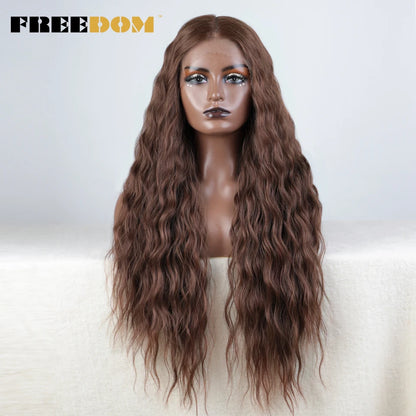 FREEDOM Synthetic Lace Front Wigs For Women Easy Wear Long Curly Wavy Ombre Blonde Ginger Lace Wigs Heat Resistant Cosplay Wigs