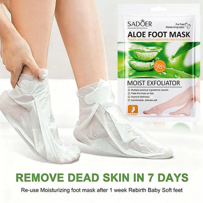 SADOER 1/2Pairs Moisturizing Exfoliating Aloe Vera Foot Peel Mask Sock Pedicure Peeling Dead Skin Remover Feet Mask SkinCare