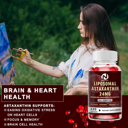 Liposomal Astaxanthin Capsules 24mg for Brain, Heart Vitality, Skin, Joint, Eye, Immune Health