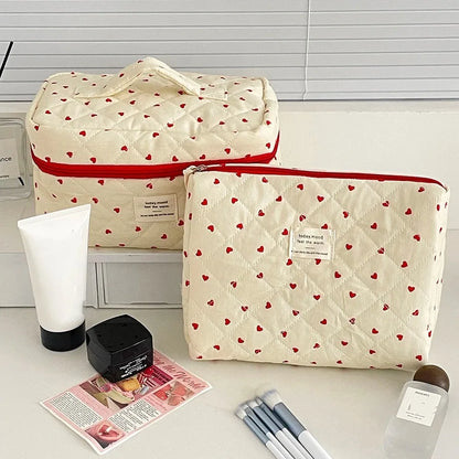 1PC Pink Strawberry Women Cosmetic Quilted Bag Portable Travel Organizer Toiletry Makeup Storage Pouch Handbag Ladies Zipper Bag