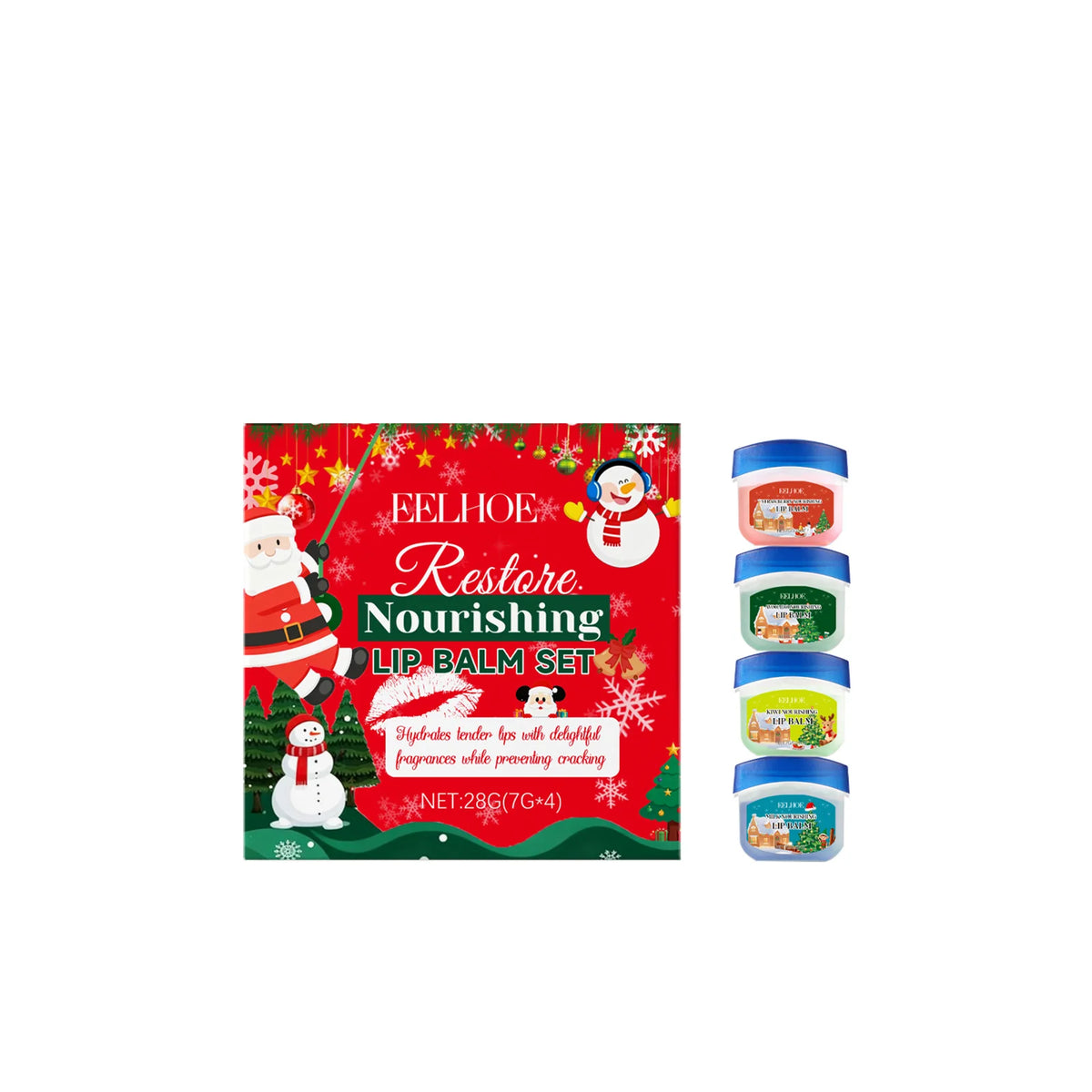4pcs/kit Christmas Lip Balm Set Moisturizing Anti Cracking Hydrating Nourishing Plump Lips Lipstick Skin Care Christmas Box Gift