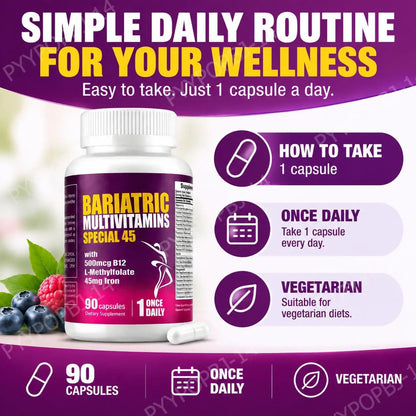 Bariatric Multivitamins Capsules, Support Nutrient Replenishment & Daily Energy for Bariatric Users, Iron Complex 90 Capsules