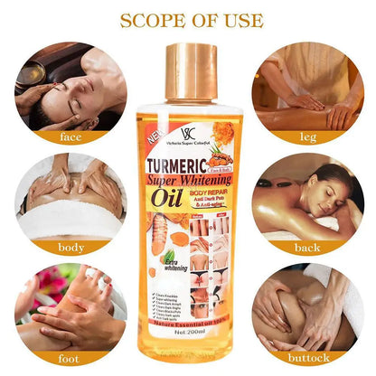 Turmeric Super Whitening Oil 200ml | Anti-Dark Spots & Anti-Aging Body Repair Essential Oil with Wheat Germ & Sweet Almond Oil