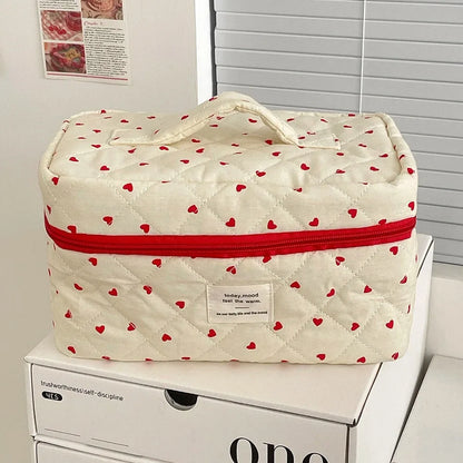 1PC Pink Strawberry Women Cosmetic Quilted Bag Portable Travel Organizer Toiletry Makeup Storage Pouch Handbag Ladies Zipper Bag