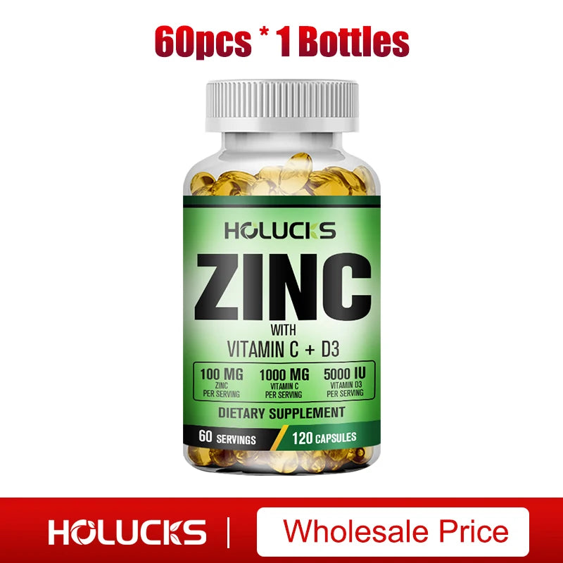 Zinc Vitamin C & D3 Complex Supplement, Supports Bone, Teeth, Joint & Heart Health, Boosts Immunity & Energy, Antioxidant