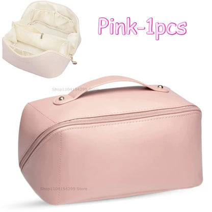 Travel Makeup Bag with Double Zipper Large Capacity Cosmetic Organizer with Handle, Portable Toiletry Storage for Women