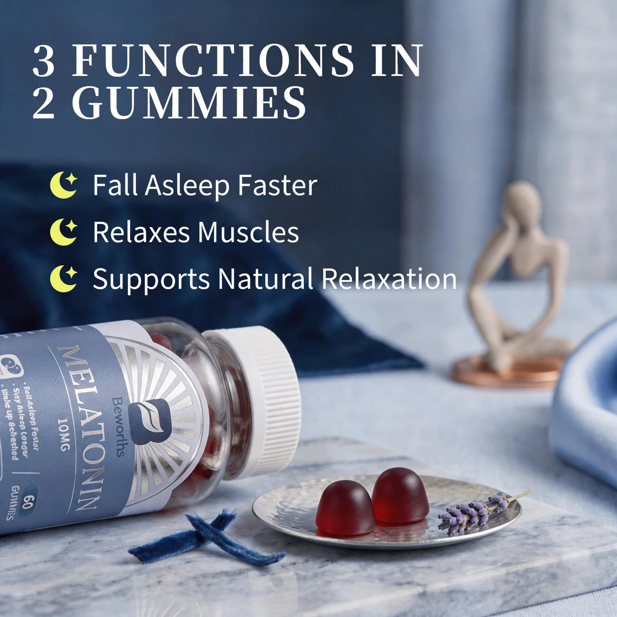 B BEWORTHS Blueberry Melatonin 10mg Gummies Sleeping Creative for Sleep Sleeping Pills Melatonin for Sleep Relaxing For Adult