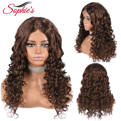 Sophies 4*4 Lace Closure Human Hair Wigs 99J Color 180% Density Loose Wave Wigs For Women Brazilian Hair Remy Hair 14-28 Inches