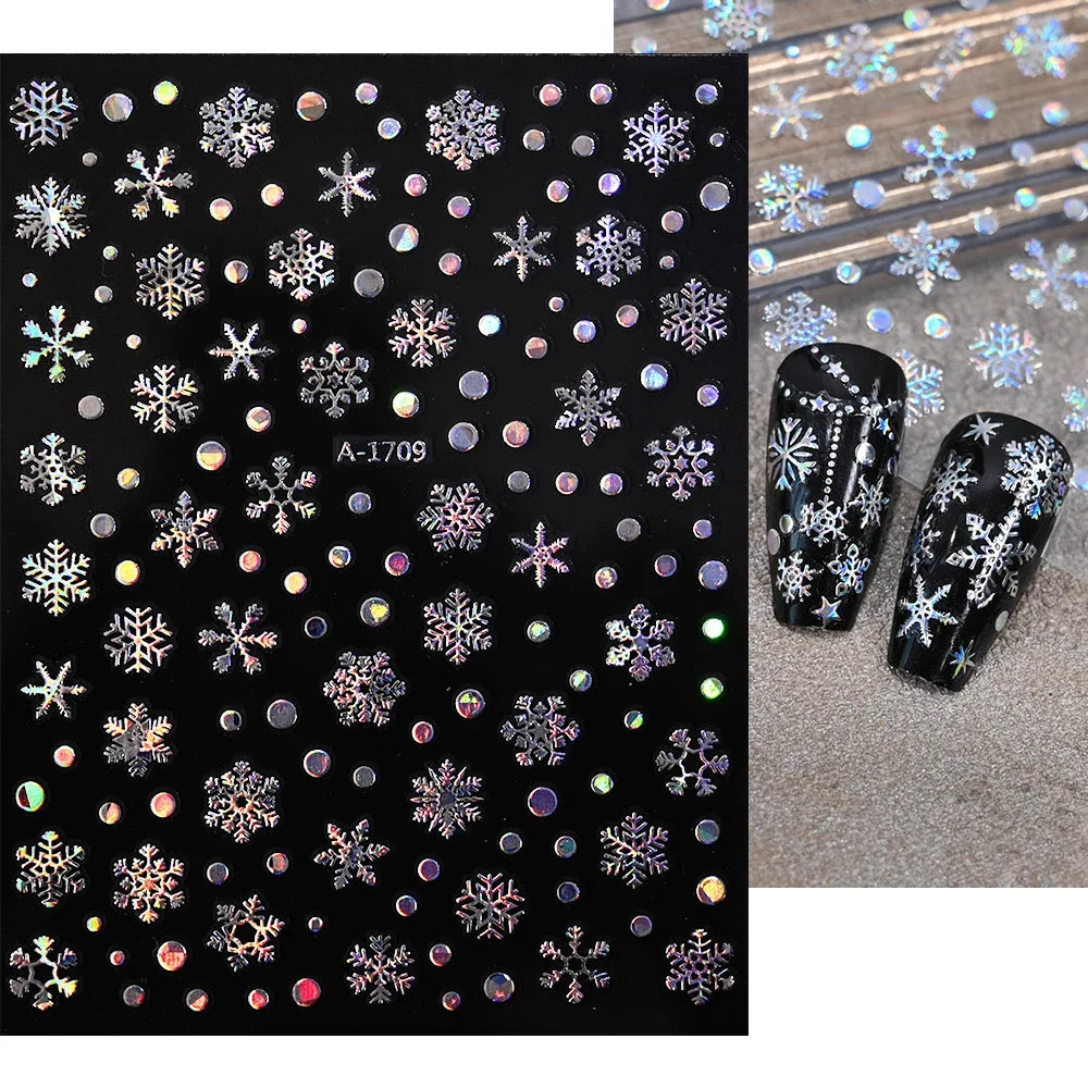 1sheet 3D White Snowflakes Nail Stickers for Christmas Winter Snow Flower Self-adhesive Nail Art Decals DIY Manicure Decorations