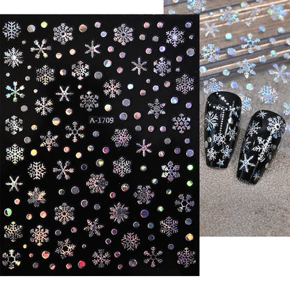 1sheet 3D White Snowflakes Nail Stickers for Christmas Winter Snow Flower Self-adhesive Nail Art Decals DIY Manicure Decorations
