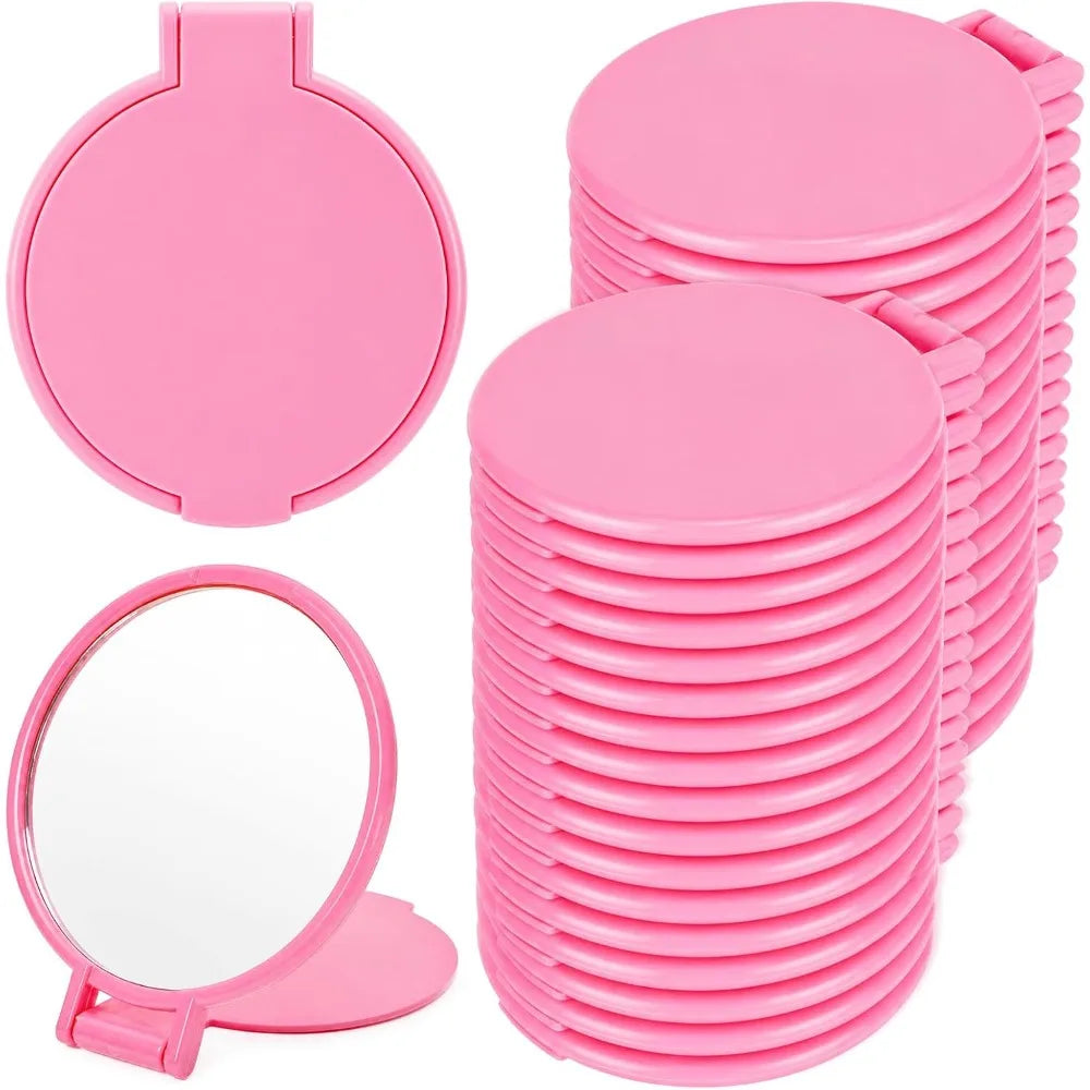 6-60 Pcs Pink Compact Portable Travel Cosmetic Mirror Bulk, Mini Folding Pocket Makeup Mirror Wedding Bridal Shower Party Favor