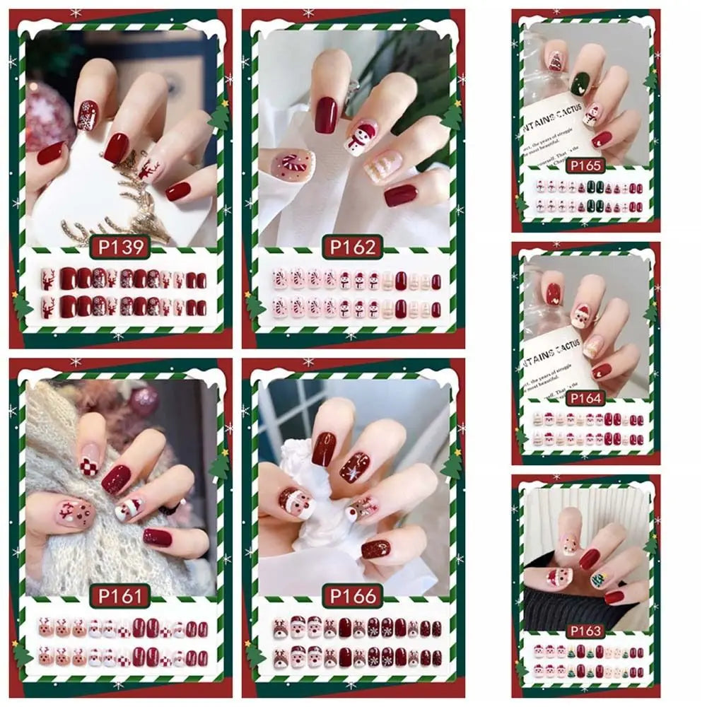 24Pcs/set Christmas Snowflake Christmas False Nails Nail Supplies Elk Pattern Christmas Fake Nails DIY Nail Accessories