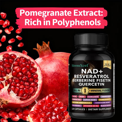NAD+ Supplement with Resveratrol  & Quercetin - Boost NAD+ Levels, Energy & Anti-Aging Support - Vegan, 120 Softgels