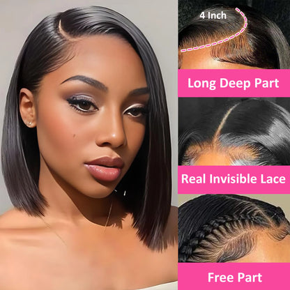 Straight 13x4 Bob Wig Human Hair 200 Density Transparent Lace Frontal Wig 100% Brazilian Human Hair 4x4 5x5 HD Lace Closure Wigs