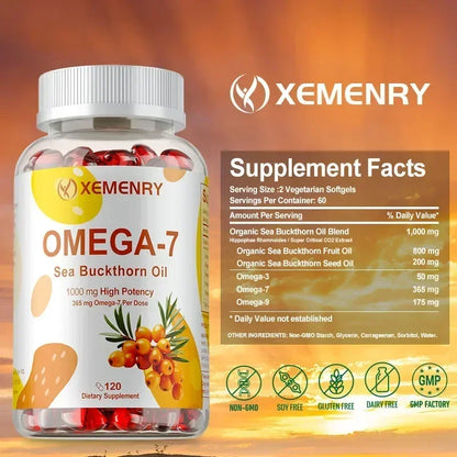 OMEGA-7 Sea Buckthorn Oil - Supports Skin, Cardiovascular, Digestive and Liver Health, Boosts Energy, Immunity, Antioxidant Vega