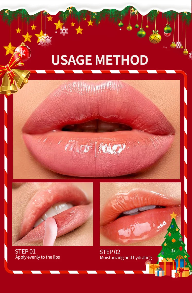 Christmas lip gloss gift box, long-lasting moisturizing and color changing lip oil, high gloss effect lip gloss 5- pieces