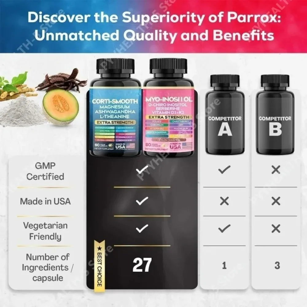 Cortisol & Myo-Inositol Supplement Bundle, Soothe & Smooth Bundle, 13-in-1 Cortisol Balance, Magnesium, Ashwagandha, L-Theanine