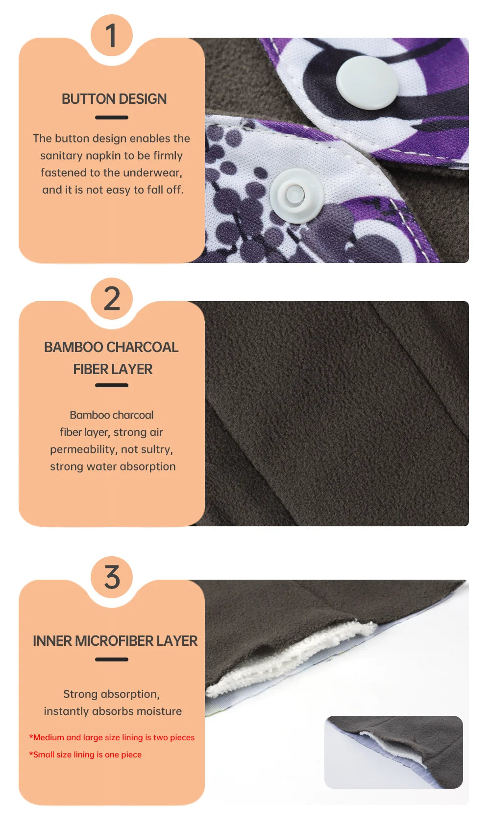 10Pcs Mixed 3 Sizes Reusable Cloth Menstrual Pads with Storage Bag, Washable Soft Sanitary Napkins Set.